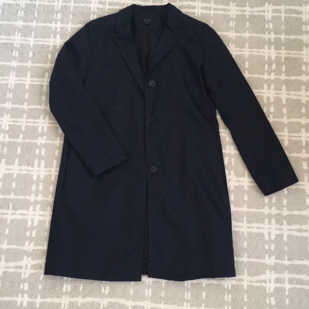 COS Navy Blue Cotton Structured Coat